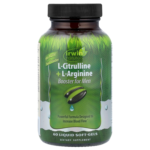 Irwin Naturals, L-цитруллин + L-аргинин, бустер для мужчин, 60 желатиновых капсул