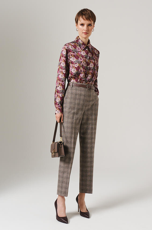 31076 Брюки женские (бежево-коричневая клетка)