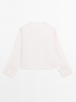 Massimo Dutti Рубашка из 100% струящегося льна с пуговицами, натуральный, кремовый