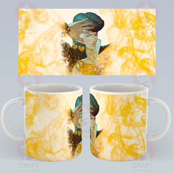 Кружка "Невероятные приключения ДжоДжо - Джоске Хигашиката на золотом фоне"