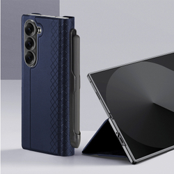 Чехол синего цвета с премиальной искусственной кожи с MagSafe от Dux Ducis для Samsung Galaxy Z Fold 7, серия Bril Series Case (версия с S Pen)