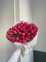 Букет из 51 ярко-розового тюльпана