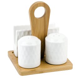 Набор для специй солонка/ перечница/ салфетница " " 13х12х15см на бамбуковой подставке