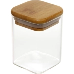 Банка для продуктов стеклянная 200мл «Хай-Тек» с бамбуковой крышкой, квадратная 6*8см