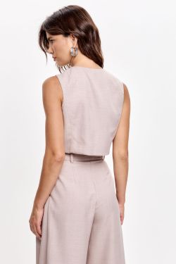 Укороченная жилетка свободного кроя серо-бежевого цвета