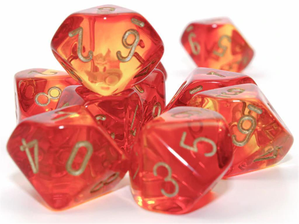 Chessex 10-D10 set Gemini Translucent Red-Yellow/Gold