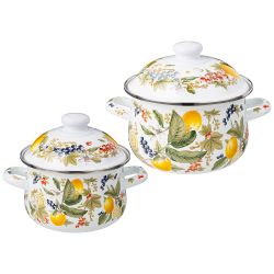 НАБОР КАСТРЮЛЬ AGNESS ЭМАЛИРОВАННЫХ СЕРИЯ "ФРУКТОВАЯ КОРЗИНА", 4ПР. 1,5Л И 2,8Л, 16Х10СМ, 20Х12СМ