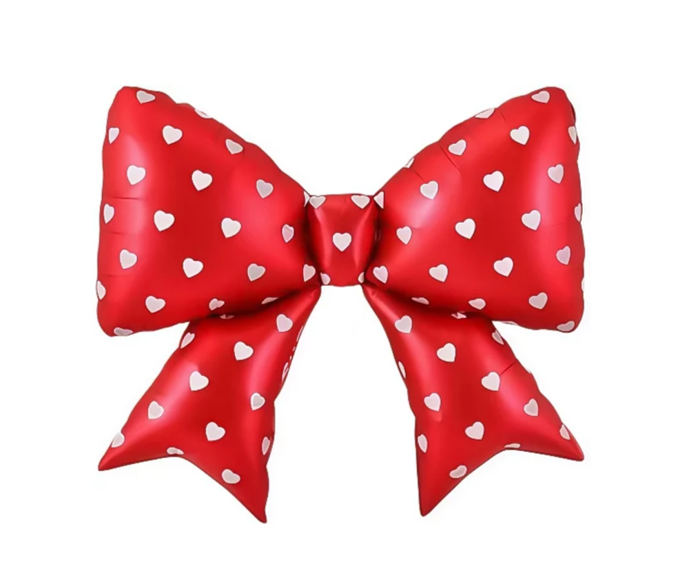 Шар (38''/97 см) Фигура, Бант, Сердечки, Красный, 1 шт.