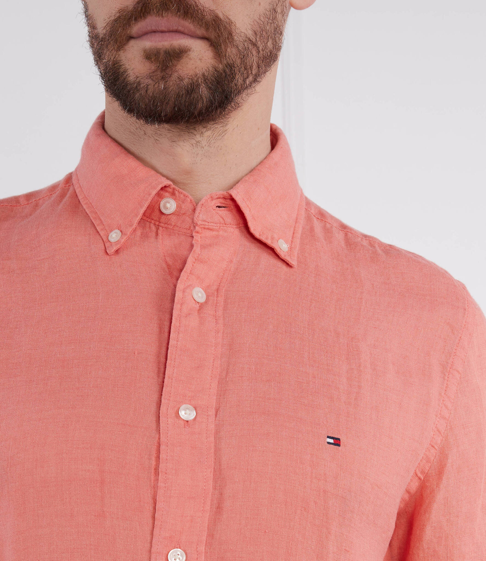Льняная рубашка PIGMENT DYED LINEN RF SHIRT S/S Tommy Hilfiger - коралловый(MW0MW30916)