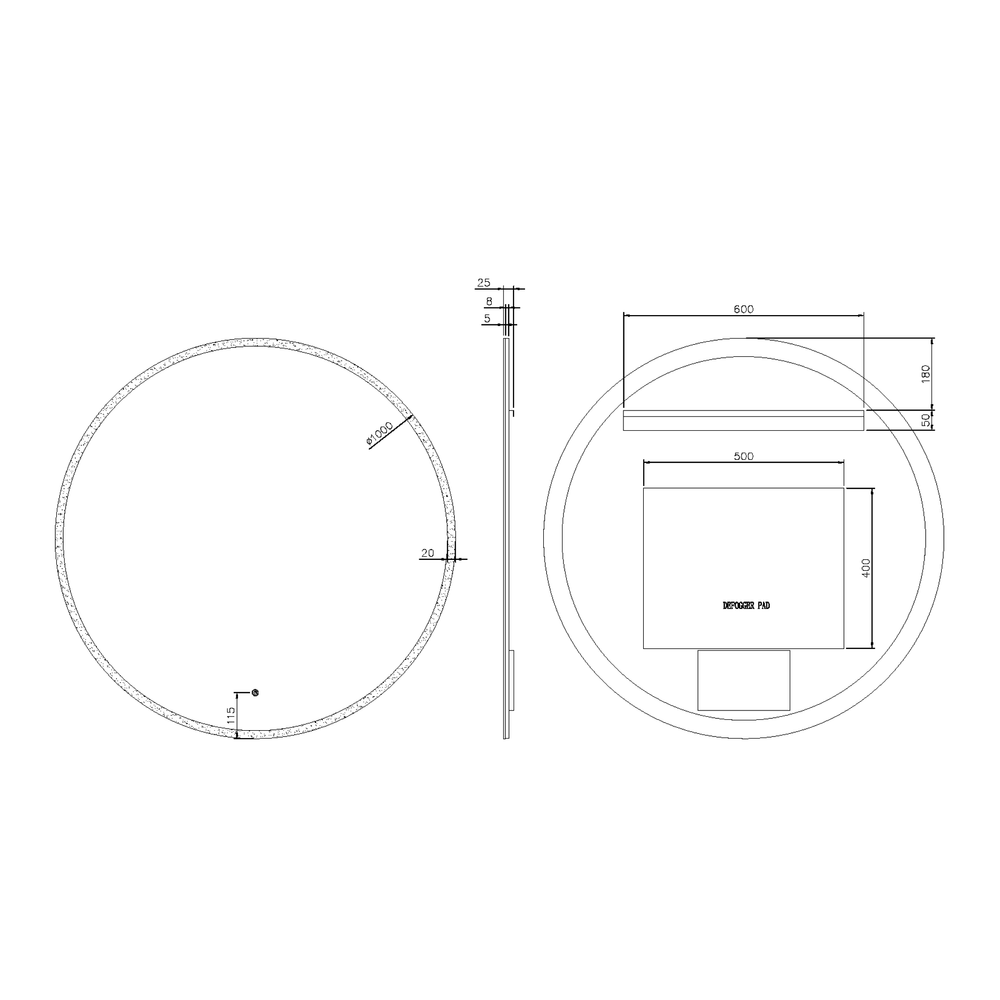 Зеркало круглое Armadi Art Modern D100см 545-100-В подсветка, диммер, антизапотевание, BLACK