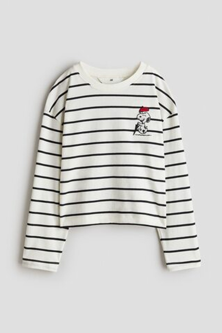 H&M Лонгслив с принтом, белый/черный