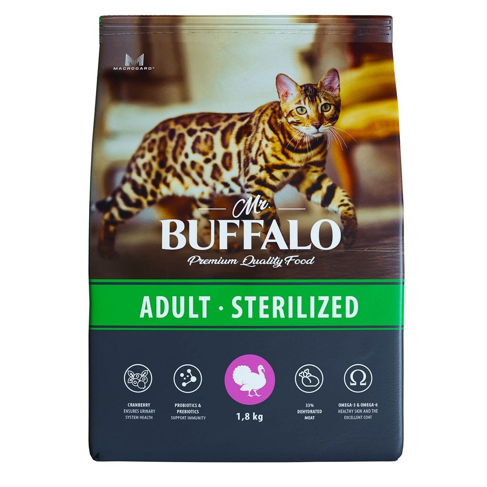 Сухой корм MR.BUFFALO STERILIZED для стерилизованных кошек и кастрированных котов индейка 1,8 кг