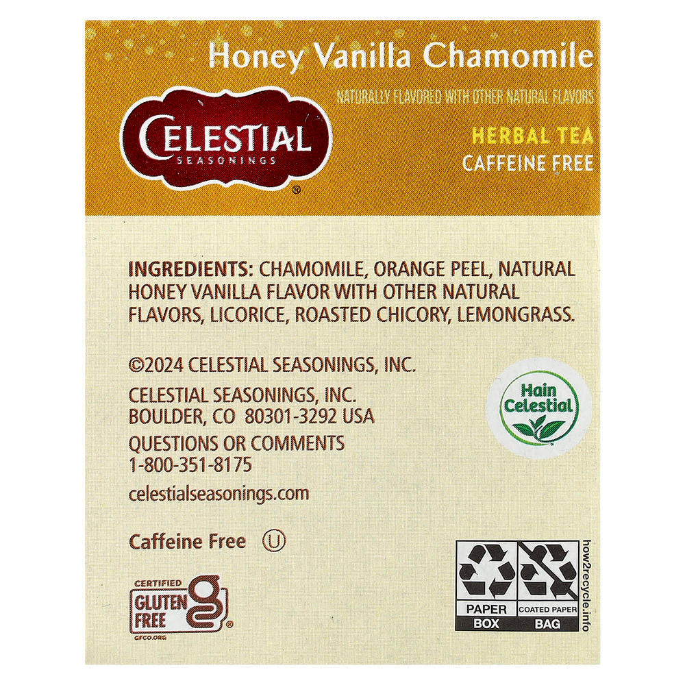 Celestial Seasonings, травяной чай, со вкусом меда, ванили и ромашки, без кофеина, 20 чайных пакетиков, 47 г (1,7 унции)