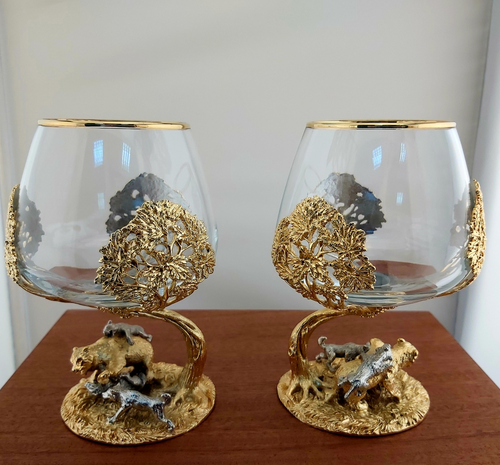 Набор из 2-х бокалов "Охота на медведя" (Златоуст)