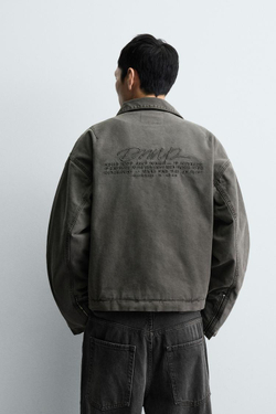 ZARA УКОРОЧЕННАЯ КУРТКА CROPPED FIT С ВЫШИВКОЙ, ХАКИ