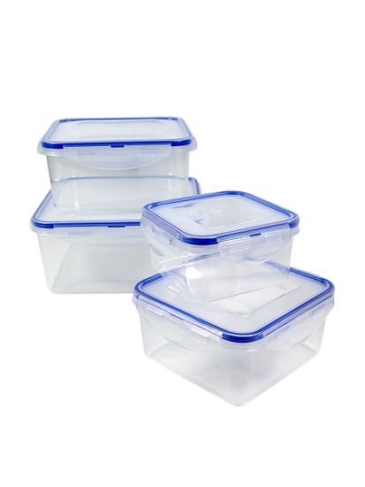 Набор герметичных контейнеров 4 шт. 0,4 л; 0,8 л; 1,35 л; 2 л. Kamille KM 20002 квадратные