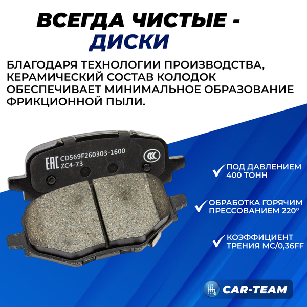 Колодки тормозные задние (керамические) Changan UNI-K, CS75 (арт. ZCP-1259)