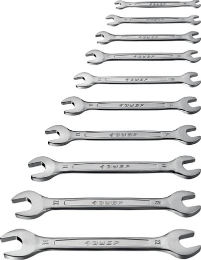 ЗУБР 10 шт, 6 - 24 мм, набор рожковых гаечных ключей, Профессионал (27010-H10)