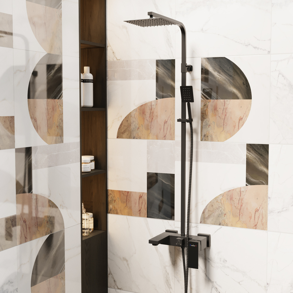 Душевая система 35к ML2417 излив лейка 3 позиции +лейка "Тропический душ" ЧЕРНЫЙ