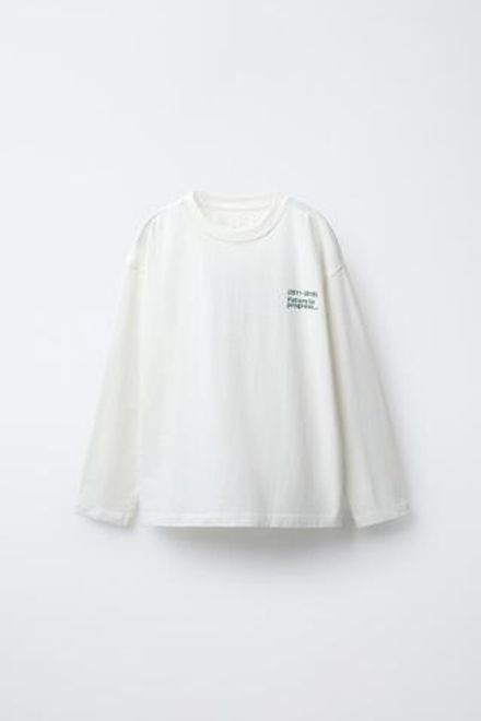 ZARA ФУТБОЛКА С ТЕКСТОВЫМ ПРИНТОМ, БЕЛЫЙ