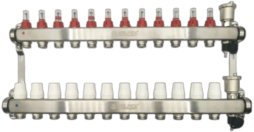 Коллекторная группа 1", 12 ходов, нерж. корпус Квадрат с расходомерами Valfex