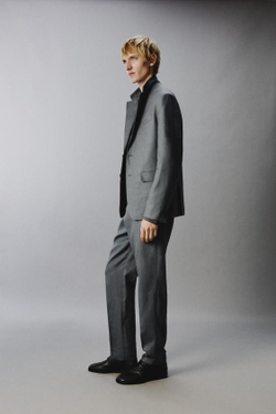 ZARA КОСТЮМНЫЕ БРЮКИ ИЗ 100% ЛЬНА, СЕРО-СИНИЙ