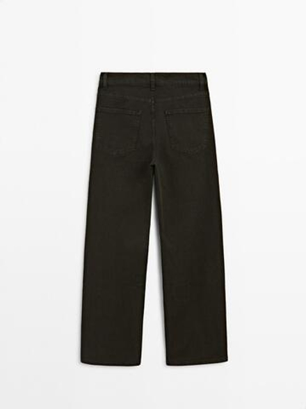 Massimo Dutti Джинсы с высокой талией и широкими штанинами, темный хаки