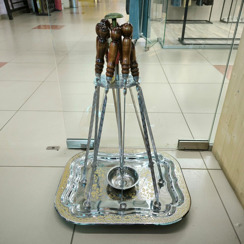 Поднос с шампурами (с ручками и позолотой) прямоугольный (6 шампуров) 45 см