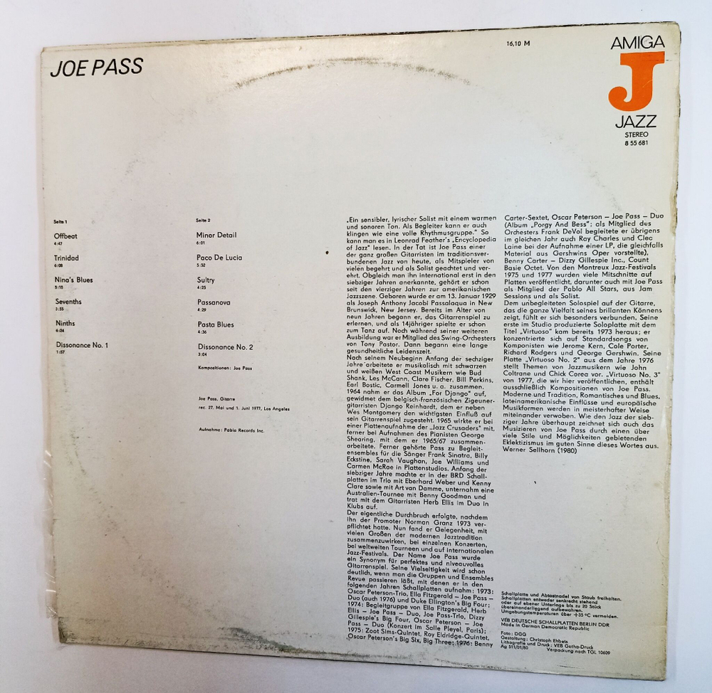 Винтажная виниловая пластинка LP Joe Pass (ГДР 1980)