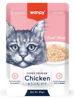 Wanpy Cat Пауч для кошек из курицы и креветок 85 г