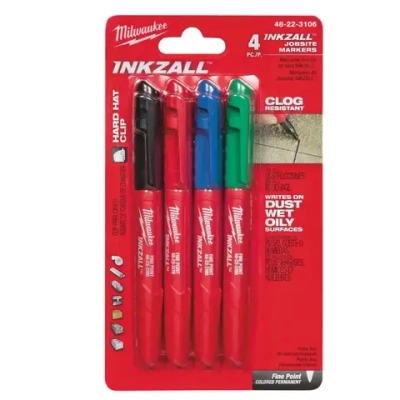 Маркеры с тонким пером, набор - синий, красный, зеленый, черный, Milwaukee INKZALL