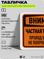 Табличка для частной территории "Внимание, частная территория", на дом, для участка, организаций, предупреждающая, 40х30 см, Silver Plane x Айдентика Технолоджи