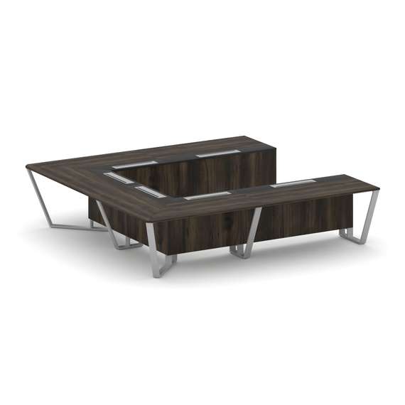 Steel Meet Стол переговорный П-образный KM-PR.B.SP-11P Дуб Мали/Графит Глянец/Металл Серый 3200*3200