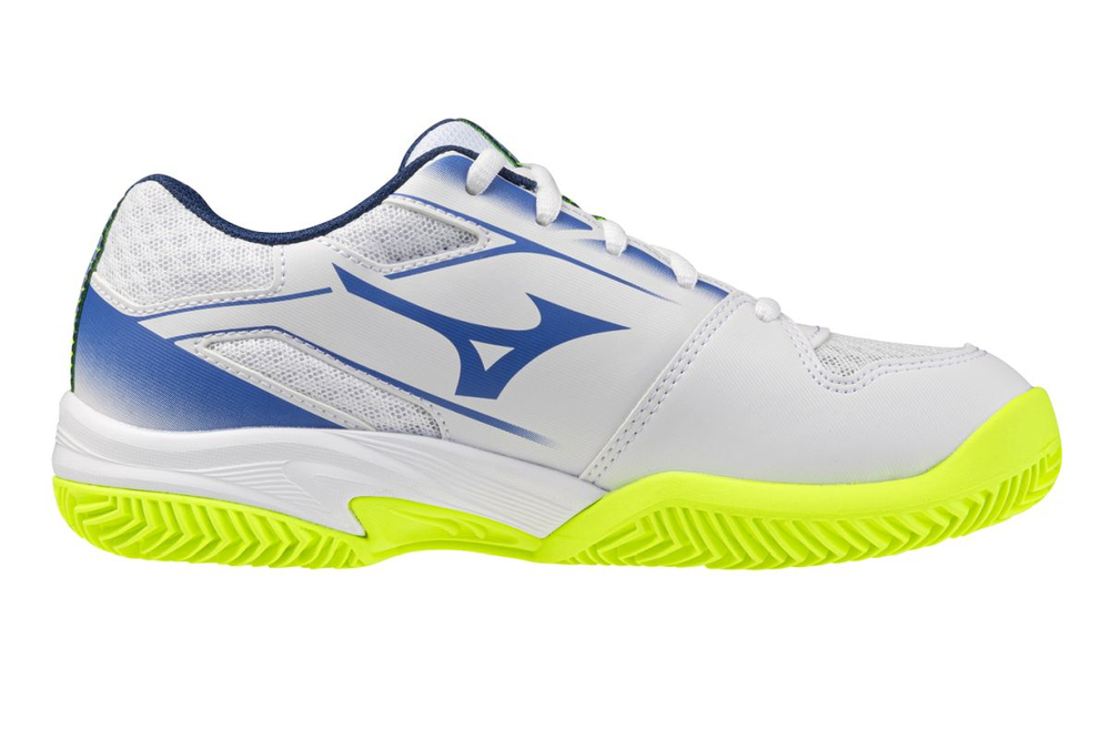 Детские теннисные кроссовки Mizuno Break Shot 5 Jr. CC - white/dazzling blue/light yellow