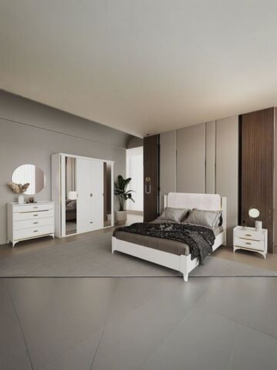 Спальный гарнитур Белый мдф, кровать 180/200, шкаф 4х створчатый