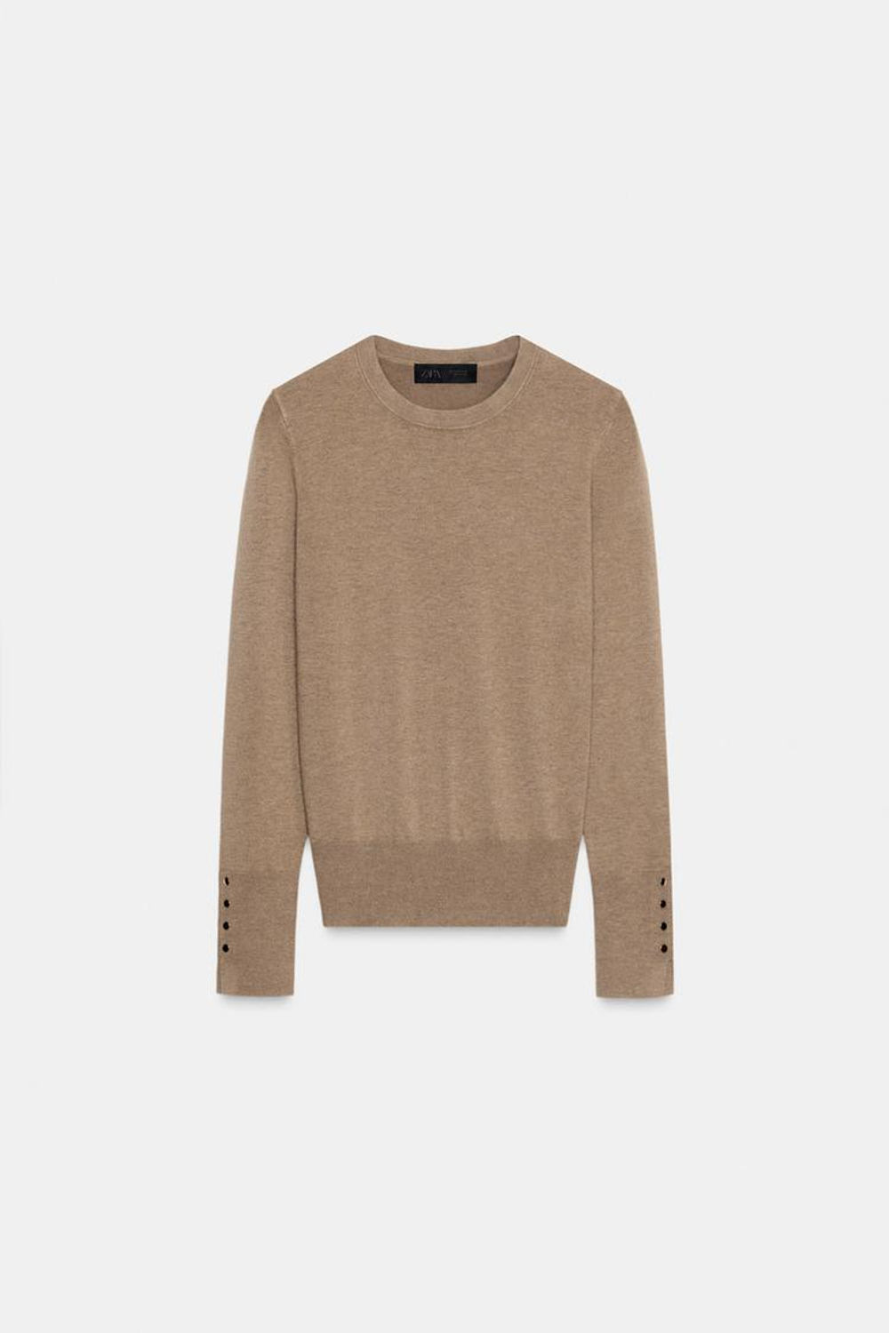 ZARA БАЗОВЫЙ ОДНОТОННЫЙ ДЖЕМПЕР, СЕРО-КОРИЧНЕВЫЙ МЕЛАНЖ