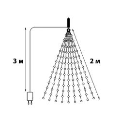 ULD-E0200-200-STA MULTI IP44 Гирлянда светодиодная Лучи росы. 2м. 10 нитей. 200 светодиодов. Разноцветный свет. Провод прозрачный. ТМ Uniel