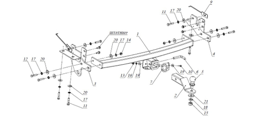 Фаркоп Бизон на Kia Mohave FA 1007-E (с 2009 по 2017 г.в.с пневмоподвеской) (паспорт и сертификат в комплекте)(без электрики)