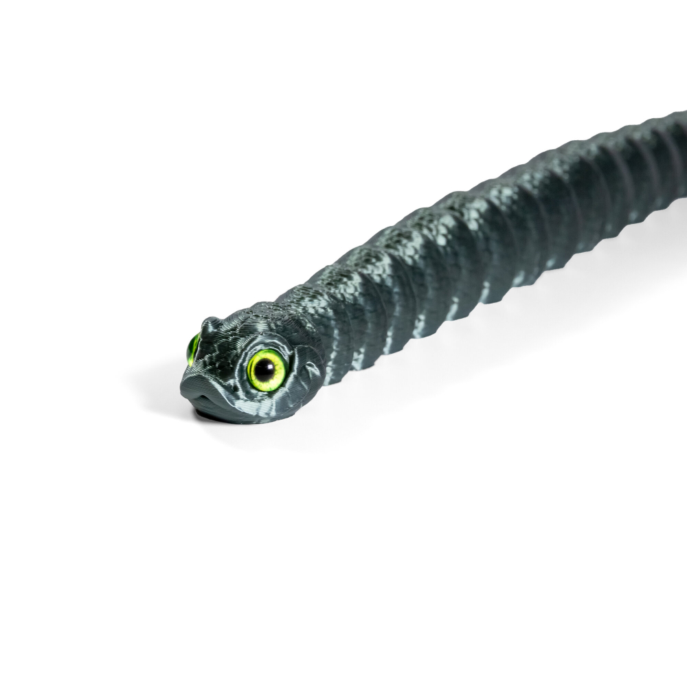 Гибкая игрушка-антистресс, змея с глазами, 3D печать, 27 см., болотный цвет