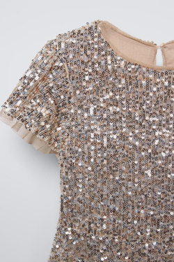ZARA ПЛАТЬЕ С ПАЙЕТКАМИ, ЗОЛОТИСТЫЙ