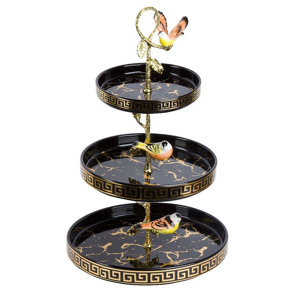 Блюдо 3-х ярусное "Черный  " 25*25*39 см (подарочная упаковка)