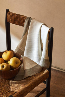 ZARA HOME ПОЛОСАТАЯ ЛЬНЯНАЯ КУХОННАЯ ТКАНЬ, БЕЖЕВЫЙ