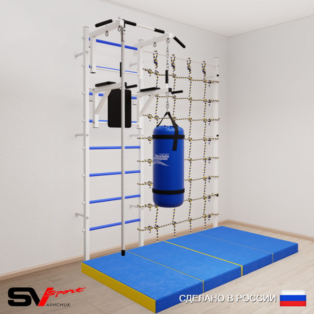 Шведская стенка Sv Sport усиленная 67060 (Турник стандарт/Брусья/Канат/Цепь/Мешок 22кг/Мат 2м/Канатный лаз)