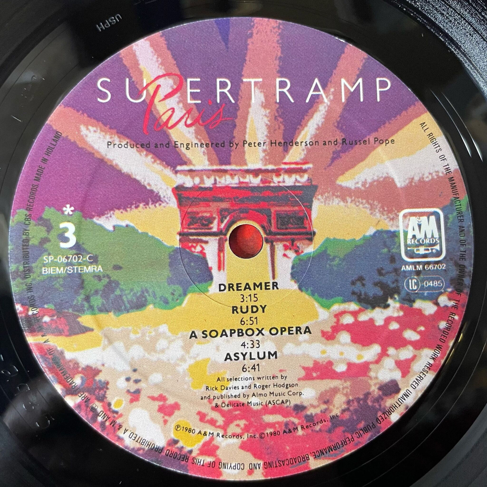 Винтажная виниловая пластинка LP Supertramp Paris (Holland 1980) Breakfast In America