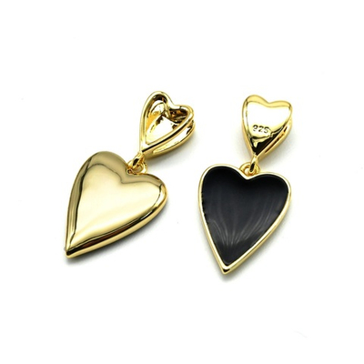 5292-з Подвеска "Сердце с эмалью" 15*11мм (с бейлом - 25мм), черный, позолота