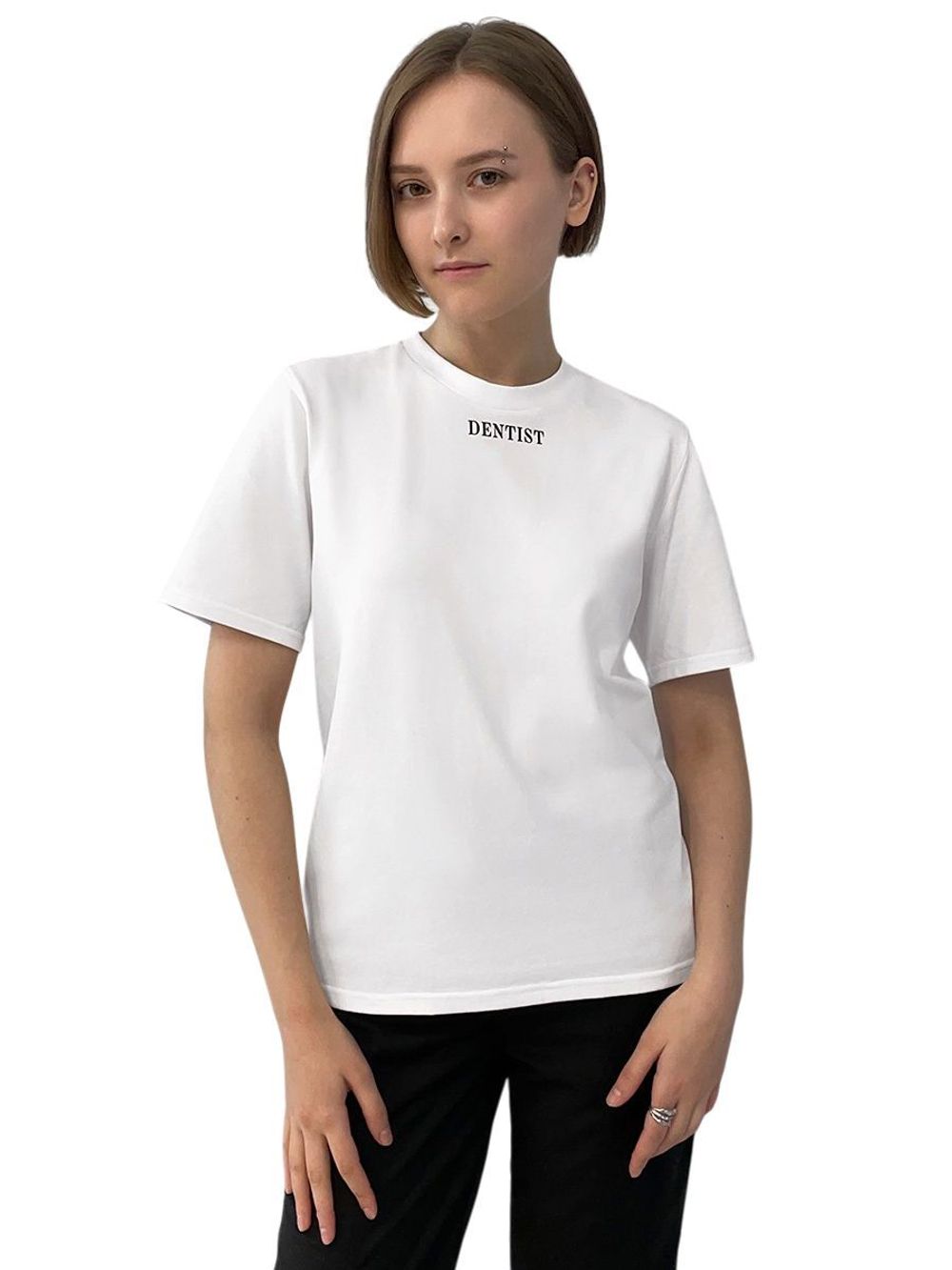 Футболка медицинская женская Тезис TZ111, принт "DENTIST", черный, 52-54