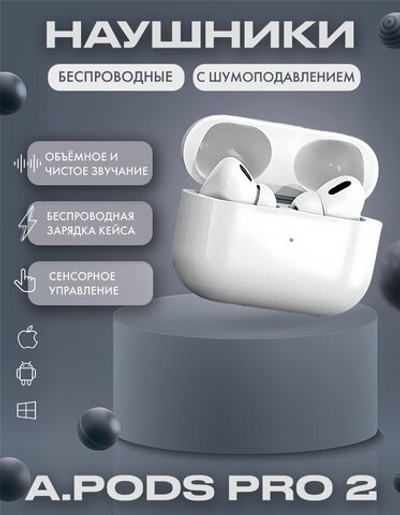 Беспроводные наушники A Pods Prо 2 NEW Bluetooth c шумоподавлением для iPhone и Android