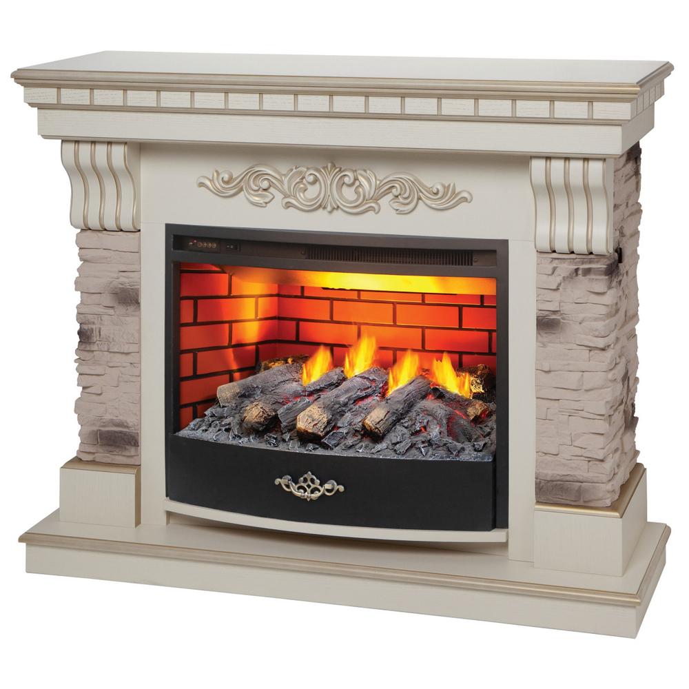 Электрокамин RealFlame Marseilles WT белый дуб с золотой патиной с очагом 3D Firestar 25,5