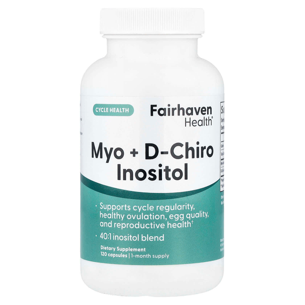 Fairhaven Health, мио-инозитол и D-хиро-инозитол, 120 капсул