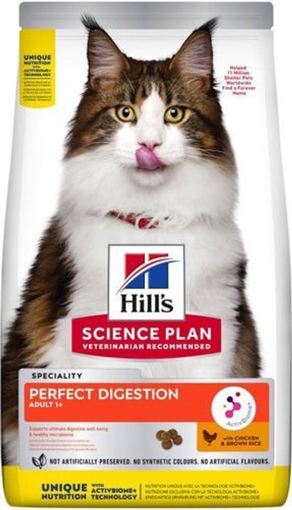 Сухой корм Hill&#39;s Science Plan Perfect Digestion для кошек для поддержания здоровья пищеварения и питания микробиома, курица с коричневым рисом 1,5 кг